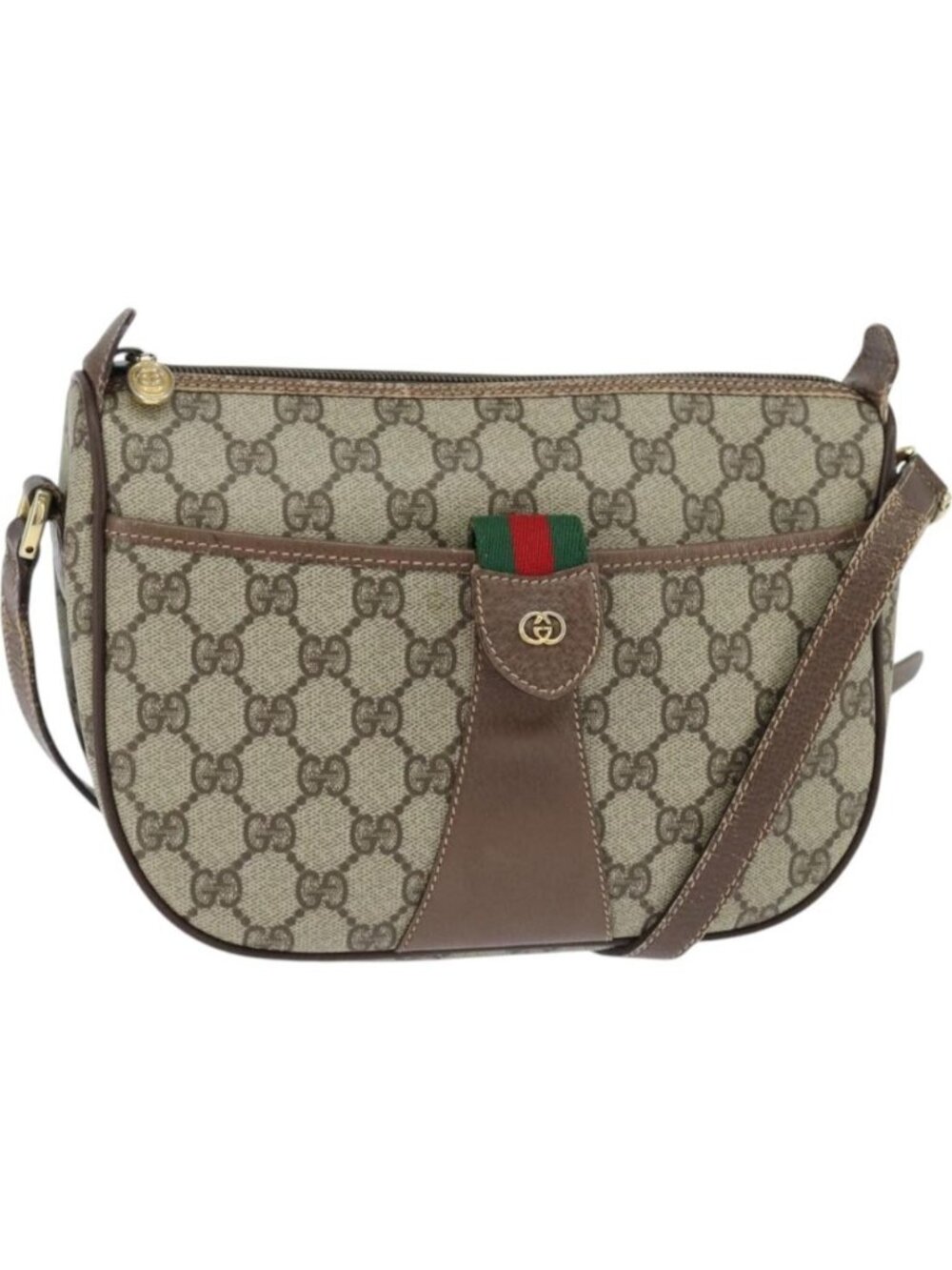 GUCCI GG Supreme Web Sherry Line Bag PVC Beige Gold 001 754 6177